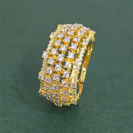 Cz Adjustable Ring With Mehndi 2 Tone Rhodium Plating