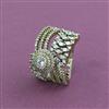 Cz Adjustable Ring With Mehndi 2 Tone Rhodium Plating