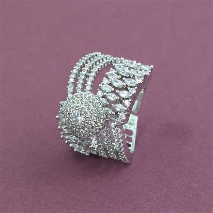 Cz Adjustable Ring With Mehndi 2 Tone Rhodium Plating