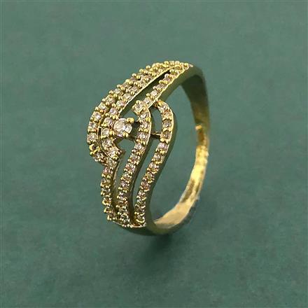Cz Adjustable Ring With Mehndi 2 Tone Rhodium Plating
