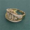 Cz Adjustable Ring With Mehndi 2 Tone Rhodium Plating