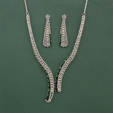 Cz Classic Necklace Set With Rhodium Plating