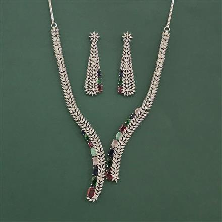Cz Classic Necklace Set With Rhodium Plating