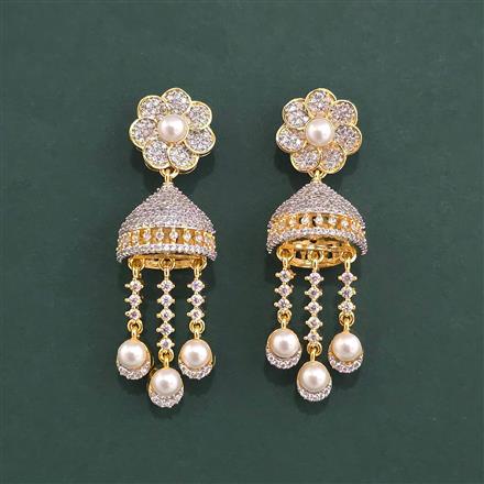 Cz Jhumki With Mehndi 2 Tone Rhodium Plating
