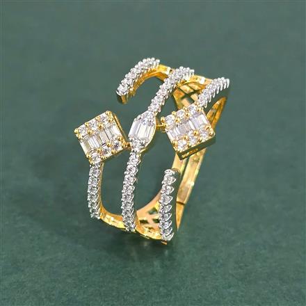 Cz Adjustable Ring With Mehndi 2 Tone Rhodium Plating