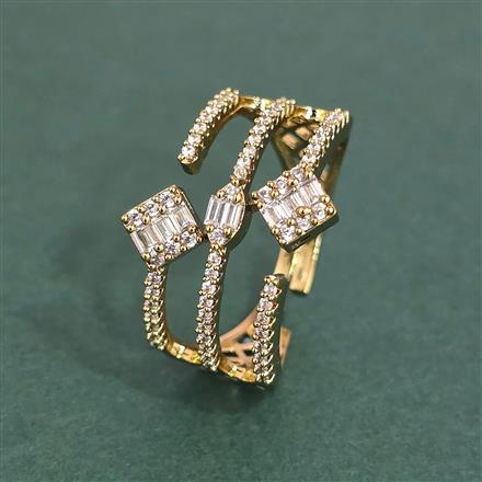 Cz Adjustable Ring With Mehndi 2 Tone Rhodium Plating