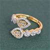 Cz Adjustable Ring With Mehndi 2 Tone Rhodium Plating
