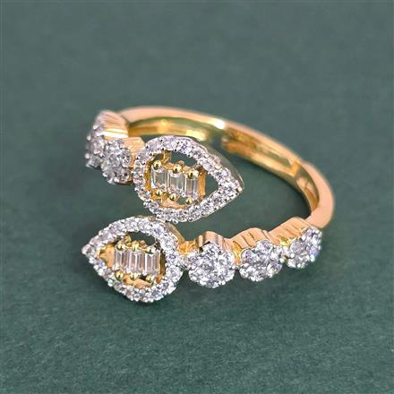 Cz Adjustable Ring With Mehndi 2 Tone Rhodium Plating