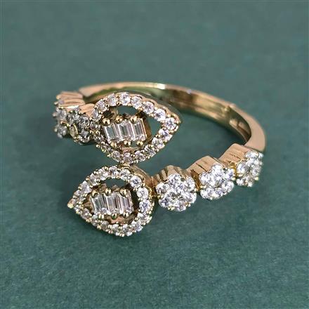 Cz Adjustable Ring With Mehndi 2 Tone Rhodium Plating