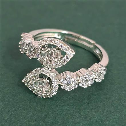 Cz Adjustable Ring With Mehndi 2 Tone Rhodium Plating