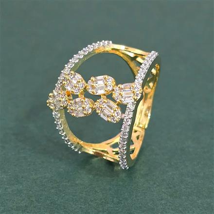 Cz Adjustable Ring With Mehndi 2 Tone Rhodium Plating