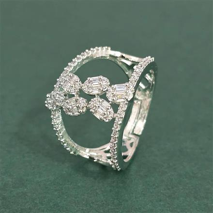 Cz Adjustable Ring With Mehndi 2 Tone Rhodium Plating