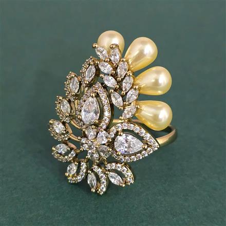 Cz Adjustable Ring With Mehndi 2 Tone Rhodium Plating