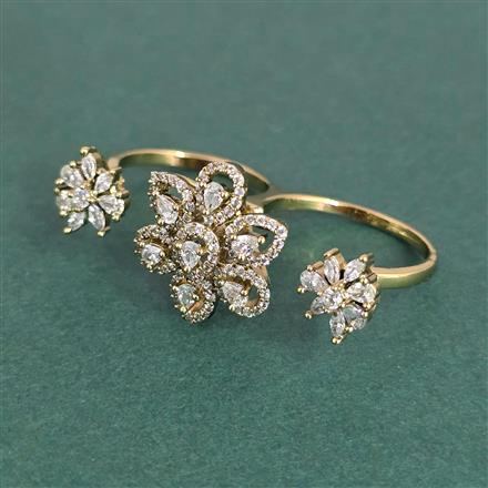 Cz Classic Ring With Mehndi 2 Tone Rhodium Plating