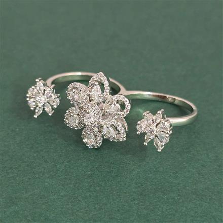 Cz Classic Ring With Mehndi 2 Tone Rhodium Plating