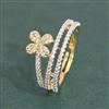 Cz Adjustable Ring With Mehndi 2 Tone Rhodium Plating