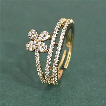 Cz Adjustable Ring With Mehndi 2 Tone Rhodium Plating