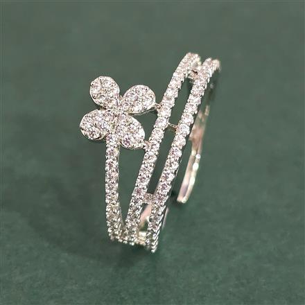Cz Adjustable Ring With Mehndi 2 Tone Rhodium Plating