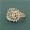 Cz Adjustable Ring With Mehndi 2 Tone Rhodium Plating