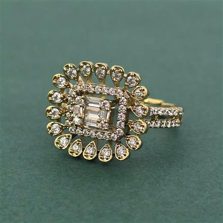 Cz Adjustable Ring With Mehndi 2 Tone Rhodium Plating