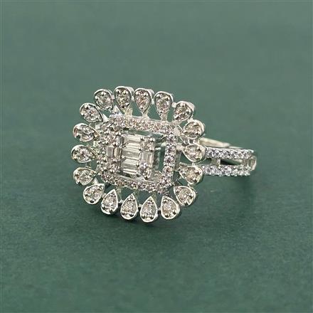 Cz Adjustable Ring With Mehndi 2 Tone Rhodium Plating