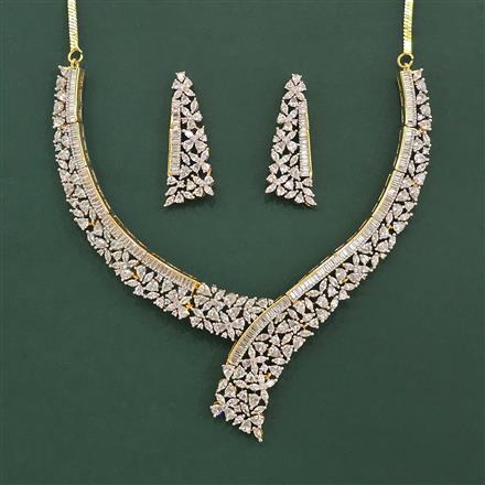 Cz Classic Necklace Set With 2 Tone Rhodium Plating