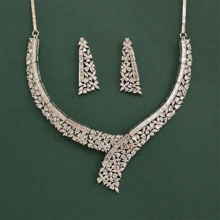 Cz Classic Necklace Set With 2 Tone Rhodium Plating