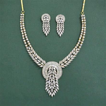 Cz Classic Necklace Set With 2 Tone Rhodium Plating
