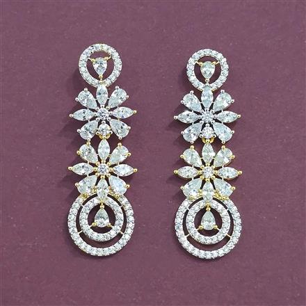 Cz Classic Earring With 2 Tone Rhodium Plating