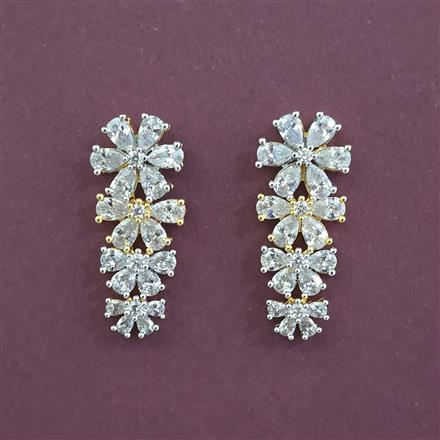 Cz Delicate Earring With 2 Tone Rhodium Plating