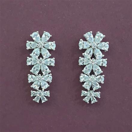 Cz Delicate Earring With 2 Tone Rhodium Plating