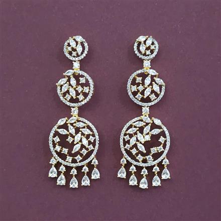 Cz Classic Earring With 2 Tone Rhodium Plating