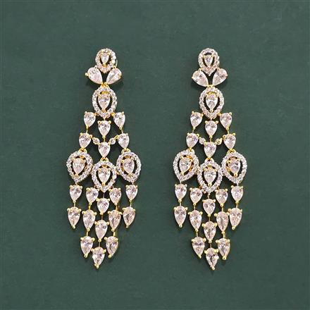 Cz Classic Earring With 2 Tone Rhodium Plating