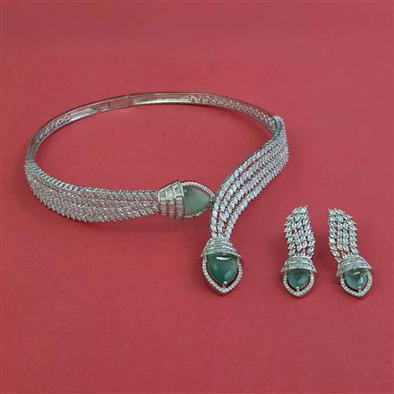 American Diamond Hasli Necklace with Rhodium Plating