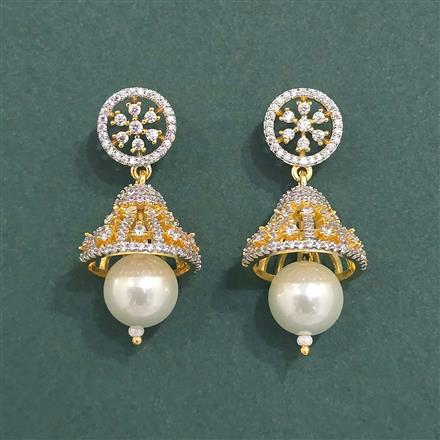 Cz Jhumki With Mehndi 2 Tone Rhodium Plating