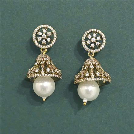 Cz Jhumki With Mehndi 2 Tone Rhodium Plating
