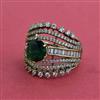 Cubic Zirconia Adjustable Ring With Mehndi Plating