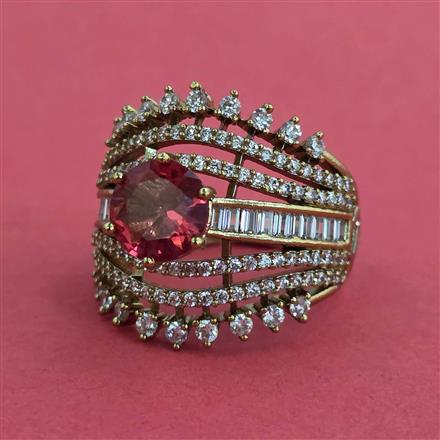 Cubic Zirconia Adjustable Ring With Mehndi Plating