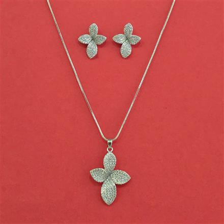 Cubic Zirconia Classic Pendant Set With 2 Tone Rhodium Plating