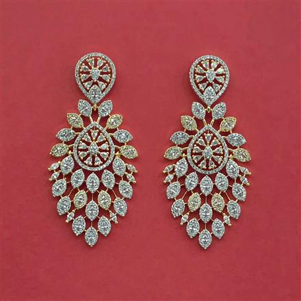 Cubic Zirconia Classic Earring With Mehndi 2 Tone Rhodium Plating