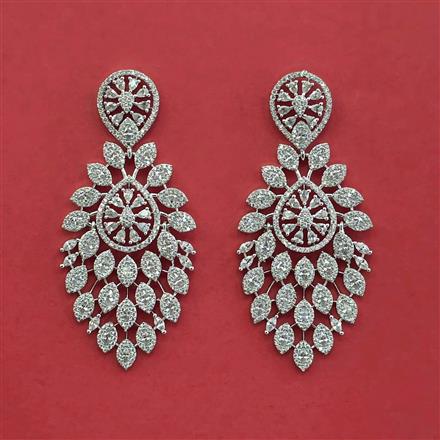 Cubic Zirconia Classic Earring With Mehndi 2 Tone Rhodium Plating