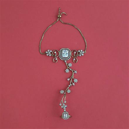 Cubic Zirconia Classic Hath Pan With Mehndi 2 Tone Rhodium Plating