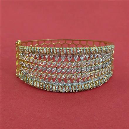 Cubic Zirconia Openable Kada With Mehndi 2 Tone Rhodium Plating