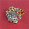 Cubic Zirconia Adjustable Ring With Mehndi 2 Tone Rhodium Plating