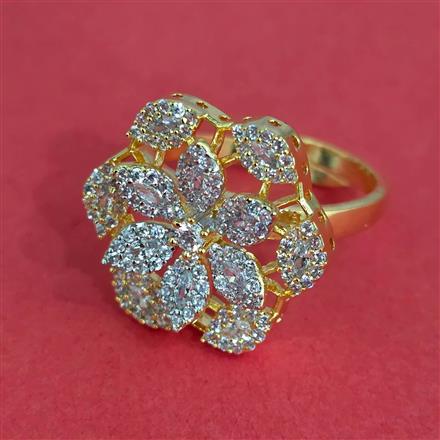 Cubic Zirconia Adjustable Ring With Mehndi 2 Tone Rhodium Plating