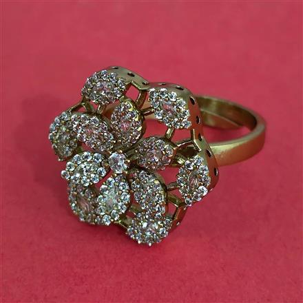 Cubic Zirconia Adjustable Ring With Mehndi 2 Tone Rhodium Plating