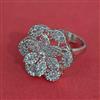 Cubic Zirconia Adjustable Ring With Mehndi 2 Tone Rhodium Plating