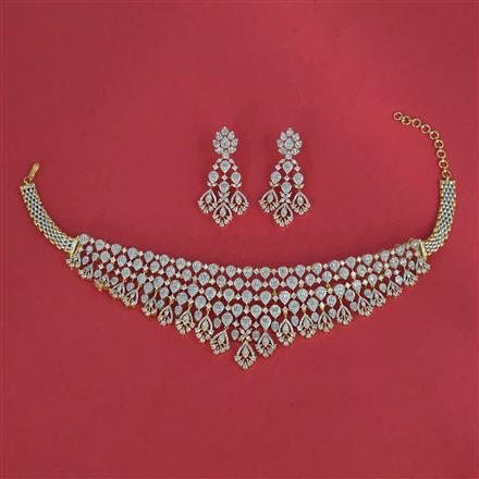 Cubic Zirconia Classic Necklace With Mehndi 2 Tone Rhodium Plating