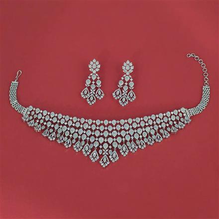 Cubic Zirconia Classic Necklace With Mehndi 2 Tone Rhodium Plating
