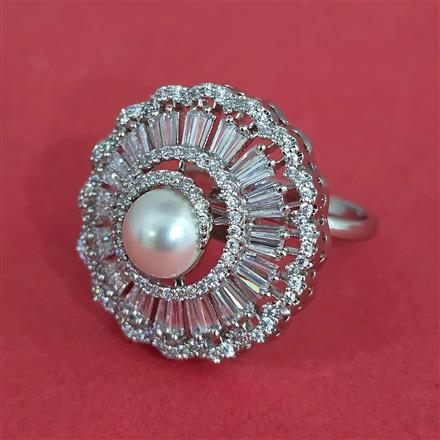 Cubic Zirconia Adjustable Ring With Carat 2 Tone Rhodium Plating